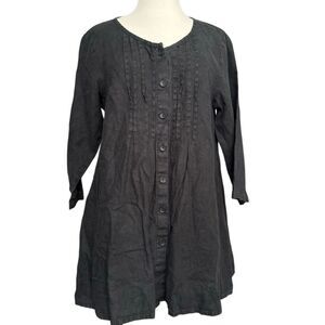 Flax Black Linen Shirt Top 3/4 Long Sleeve Ruffle Women Size Small Classic